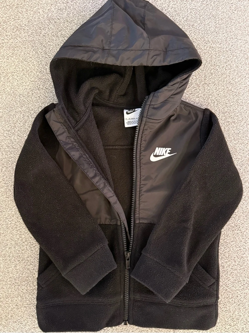 Nike Kids Black Hooded Fleece Jacket with White Logo